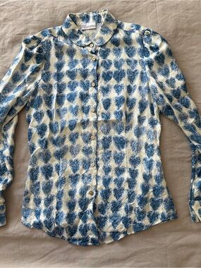 RED Valentino Blue & White hearts silk shirt XS